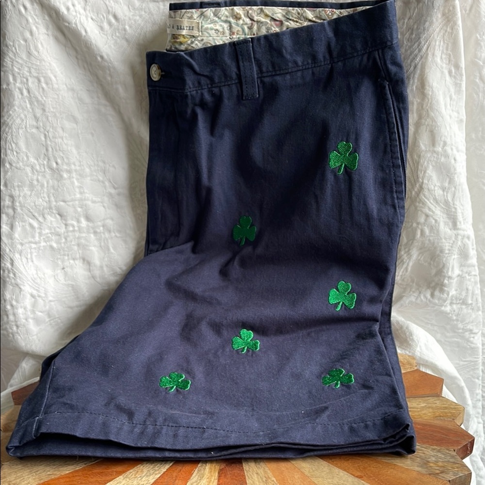 Vintage 1946 Men's Navy Shorts with Green Shamrocks